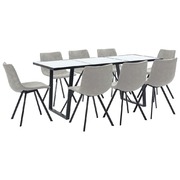 9 Piece Dining Set Light Grey Faux Leather