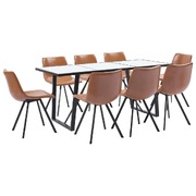 9 Piece Dining Set Cognac Faux Leather
