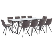 11 Piece Dining Set Brown Faux Leather