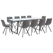 11 Piece Dining Set Grey Faux Leather