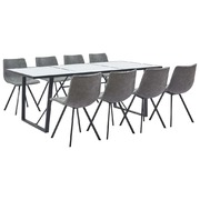 9 Piece Dining Set Grey Faux Leather