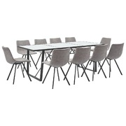 11 Piece Dining Set Light Grey Faux Leather