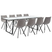 9 Piece Dining Set Light Grey Faux Leather