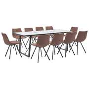11 Piece Dining Set Medium Brown Faux Leather