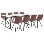 9 Piece Dining Set Medium Brown Faux Leather