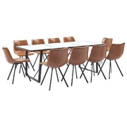 11 Piece Dining Set Cognac Faux Leather