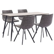 5 Piece Dining Set Brown Faux Leather