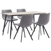 5 Piece Dining Set Grey Faux Leather