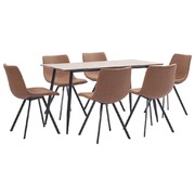 7 Piece Dining Set Medium Brown Faux Leather