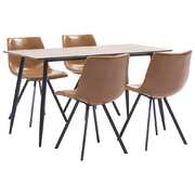 5 Piece Dining Set Cognac Faux Leather