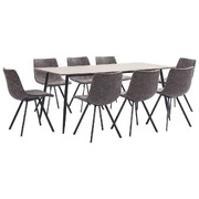 9 Piece Dining Set Brown Faux Leather