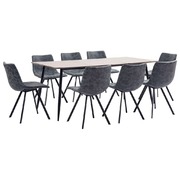 9 Piece Dining Set Black Faux Leather
