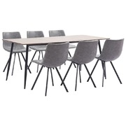7 Piece Dining Set Grey Faux Leather