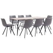 9 Piece Dining Set Grey Faux Leather