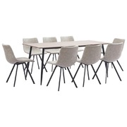 9 Piece Dining Set Light Grey Faux Leather