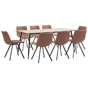 9 Piece Dining Set Medium Brown Faux Leather