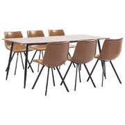 7 Piece Dining Set Cognac Faux Leather