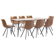 9 Piece Dining Set Cognac Faux Leather