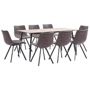 9 Piece Dining Set Brown Faux Leather