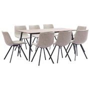 9 Piece Dining Set Light Grey Faux Leather