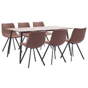 7 Piece Dining Set Medium Brown Faux Leather