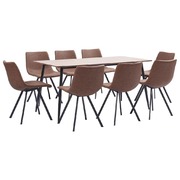 9 Piece Dining Set Medium Brown Faux Leather