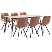 7 Piece Dining Set Cognac Faux Leather