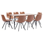 9 Piece Dining Set Cognac Faux Leather
