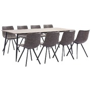 9 Piece Dining Set Brown faux Leather
