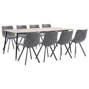 9 Piece Dining Set Grey Faux Leather