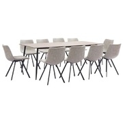 11 Piece Dining Set Light Grey Faux Leather