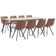 9 Piece Dining Set Medium Brown Faux Leather