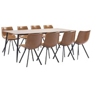 9 Piece Dining Set Cognac Faux Leather