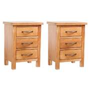 Solid Oak Wood Nightstands 2 Piece 3 Drawer Bedside Storage Cabinets Set