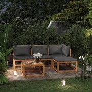 5 - Piece Garden Lounge Set with Cushion Solid Acacia Wood