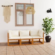 3-Seater Garden Sofa with Cushion Cream Solid Acacia Wood
