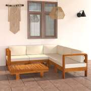 6 Piece Garden Lounge Set with Cream White Cushions Acacia Wood