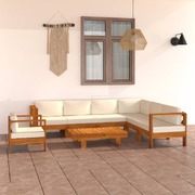 8 Pcs Garden Lounge Set with Cream White Cushions Acacia Wood