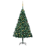 Radiant Greenery and Ornaments: LED-Lit Artificial Christmas Tree Set