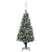 Festive Glow : LED-Lit Artificial Christmas Tree Set with Ornaments and Pine Cones