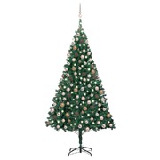 Lush Green Radiance: LED-Lit PVC Artificial Christmas Tree with Ornament Set
