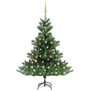 Nordmann Fir Glow: LED-Lit Artificial Christmas Tree with Ball Set in Radiant Green