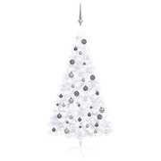 Elegant Half-Moon Brilliance: LED-Lit White Artificial Christmas Tree with Ornament Set