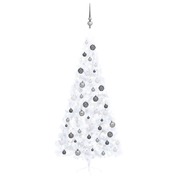 Half-Moon Elegance: LED-Lit White Artificial Christmas Tree with Ornament Set