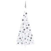 Artificial Half Christmas Tree with LEDs&Ball Set White