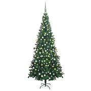 Radiant Evergreen Delight: LED-Lit Green Artificial Christmas Tree with Ornament Set
