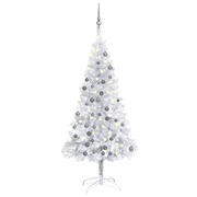 Artificial Christmas Tree with LEDs& Ball Set Silver 150 cm PET