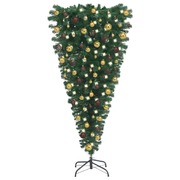 Whimsical Upside-Down Delight: LED-Lit Artificial Christmas Tree with Ornament Set