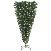 Inverted Holiday Charm: LED-Lit Upside-Down Artificial Christmas Tree with Ornament Set
