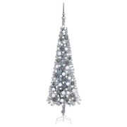 Slim Christmas Tree with LEDs& Ball Set Silver 120 cm